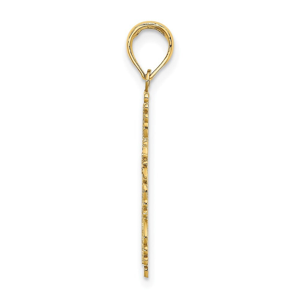 14k Yellow Gold Textured  Lace Trim Cross Charm Pendant for Women