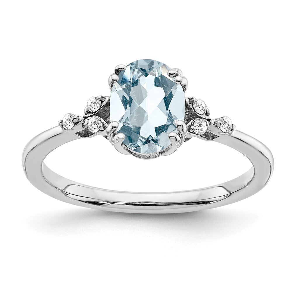 Sterling Silver Rhodium-plated Aquamarine and Diamond Ring Size 7