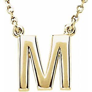 14k Yellow Gold Block Initial M Pendant Necklace 16" for Women