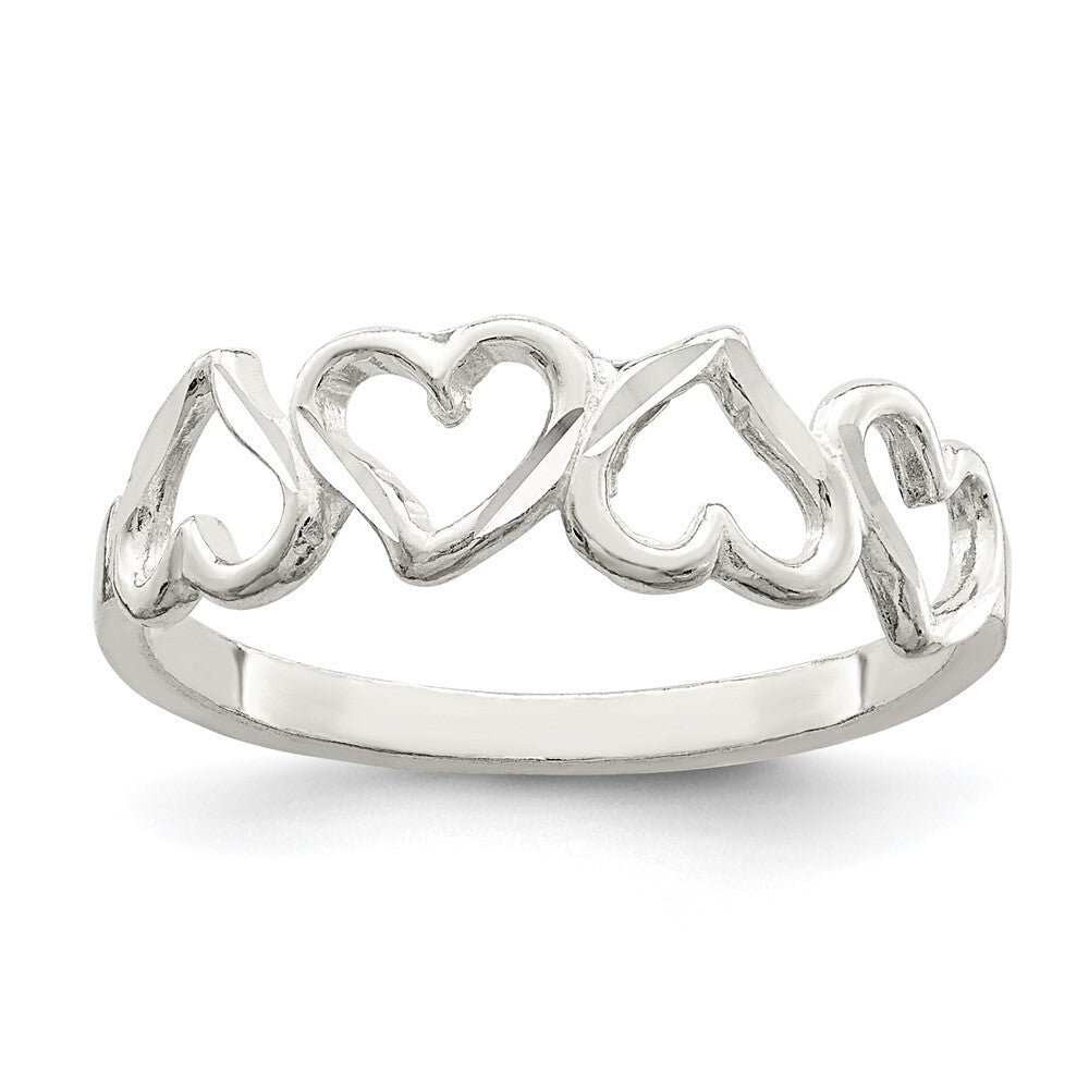 Sterling Silver Diamond-Cut Heart Ring Size 6