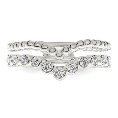 Sterling Silver Polished CZ Beaded Double Fancy Ring Size 7