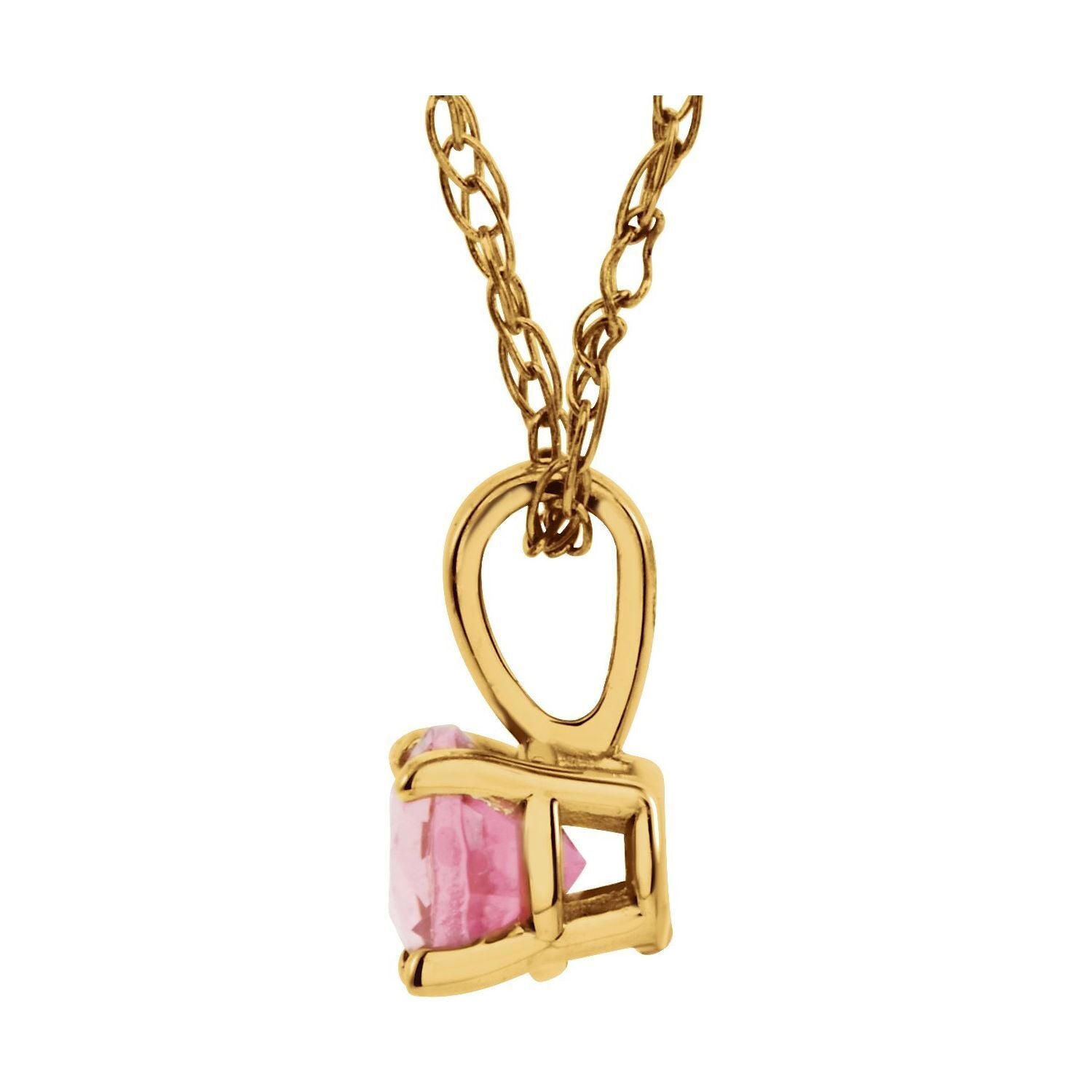 14k Yellow Gold 3 mm Pink Tourmaline Solitaire Pendant Necklace 14"