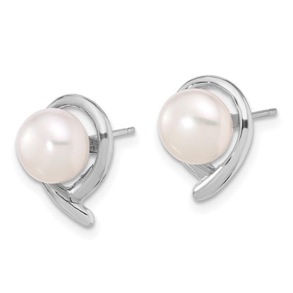 14k White Gold 7-8mm White Button Freshwater Cultured Pearl Stud Earrings