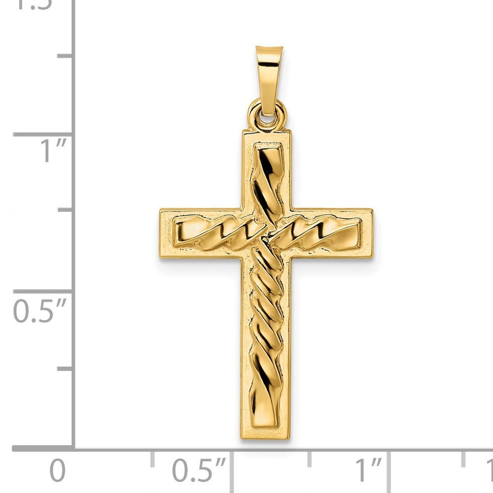 14k Yellow Gold Polished and Twisted Hollow Cross Pendant