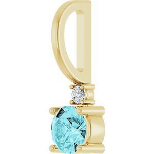 14k Yellow Gold Natural Blue Zircon & .015 CT Natural Diamond Charm Pendant