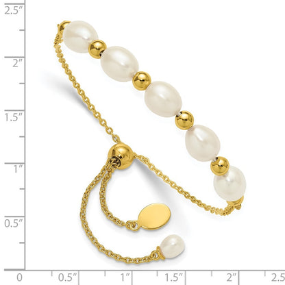 Sterling Silver Gold-tone Beaded 7mm Cultured Pearl Adjustable Bolo Bracelet