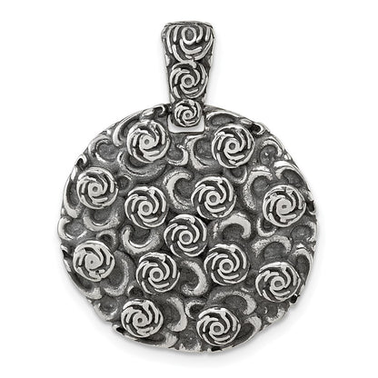 Sterling Silver Antiqued Floral Round Disc Pendant