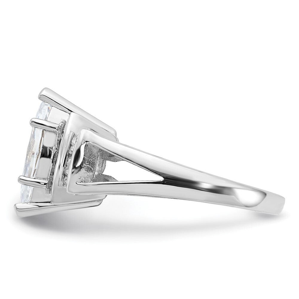 Sterling Silver Rhodium-plated Marquise Shape Center Cubic Zirconia Ring Size 8