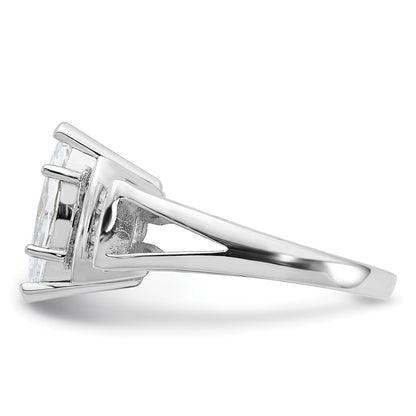 Sterling Silver Rhodium-plated Marquise Shape Center Cubic Zirconia Ring Size 8