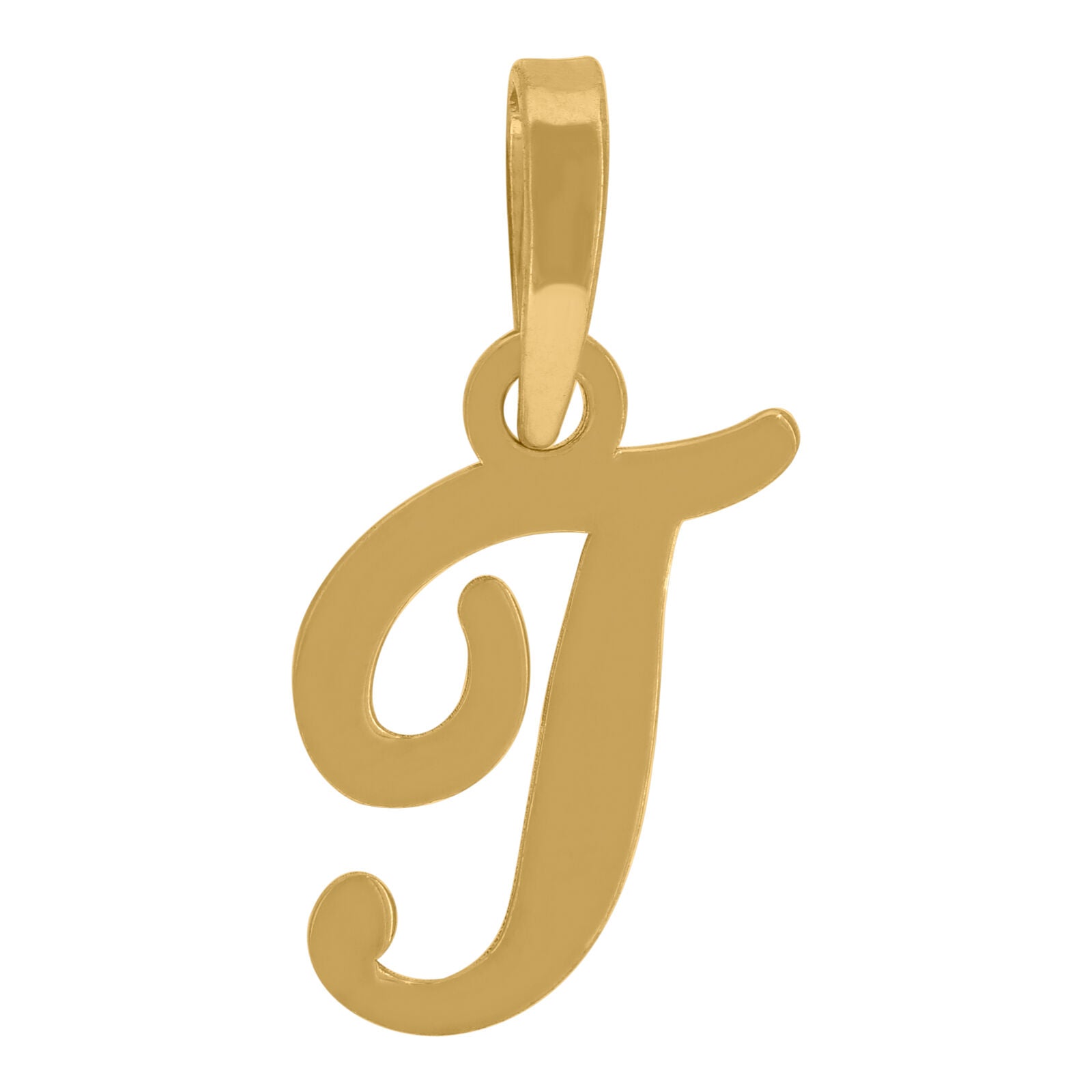 925 Sterling Silver Yellow-Tone Cursive Initial Alphabet T Charm Pendant