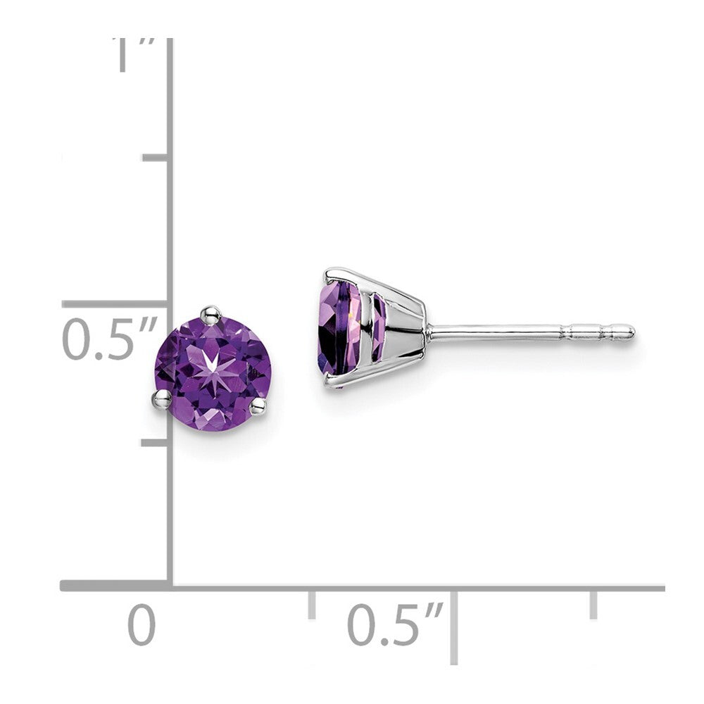 14k White Gold Round Amethyst Stud Earrings Gift for Women