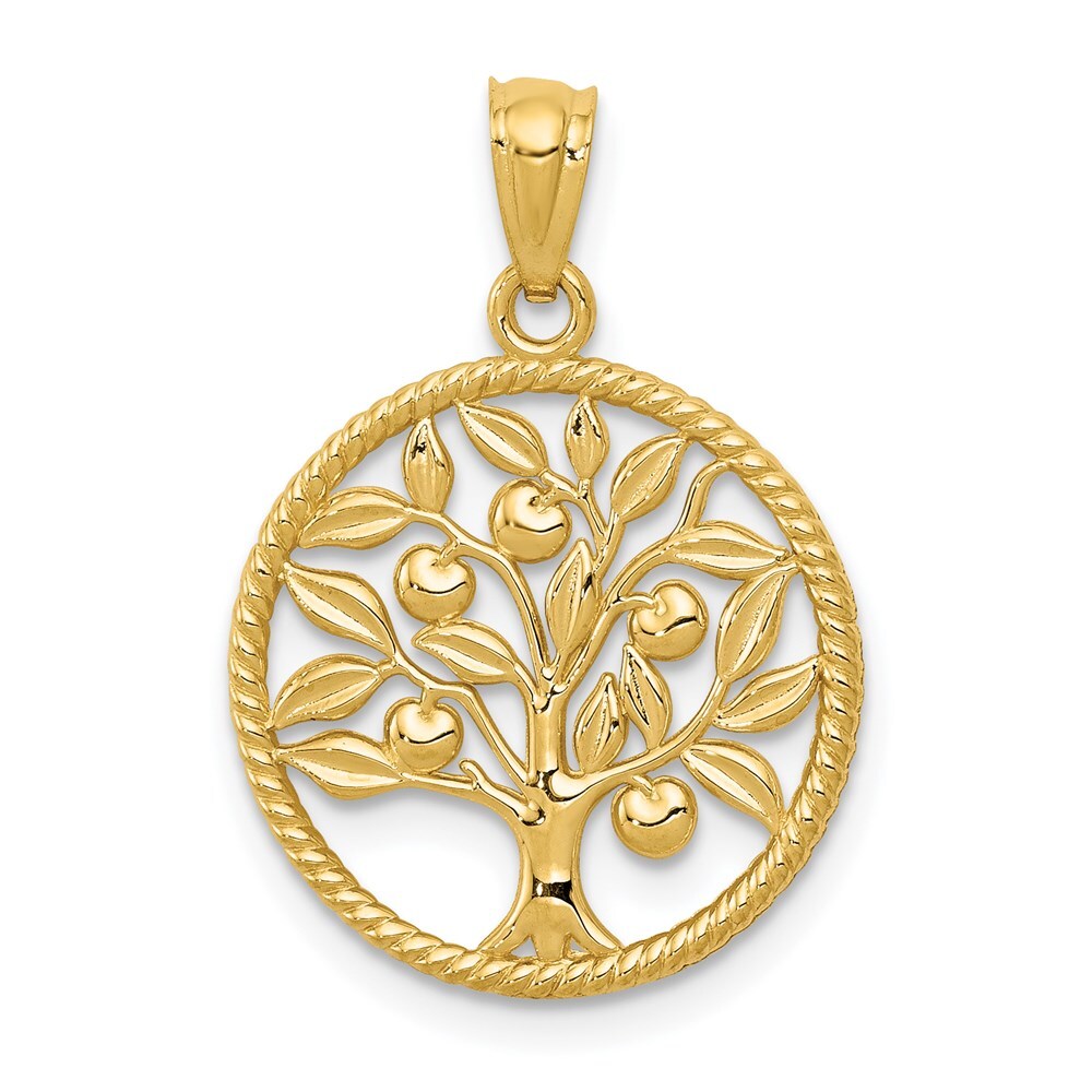 14k Yellow Gold Polished Tree Of Life in Round Pendant for Women