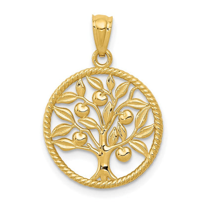 14k Yellow Gold Polished Tree Of Life in Round Pendant for Women