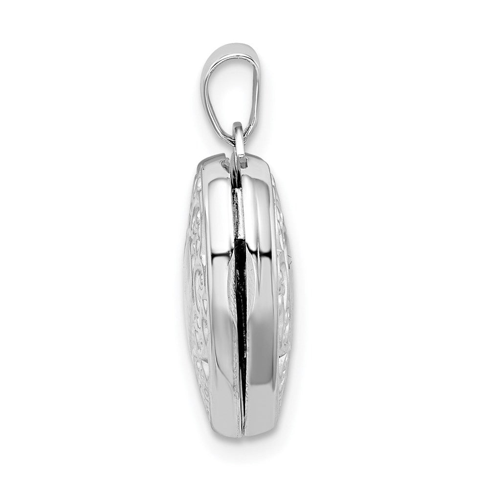 Sterling Silver Rhod-plated Scroll Border Reversible 15mm Heart Locket