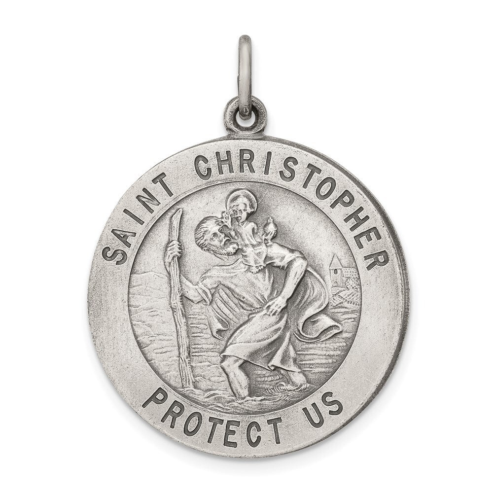 Sterling Silver Antiqued St. Christopher Medal Pendant