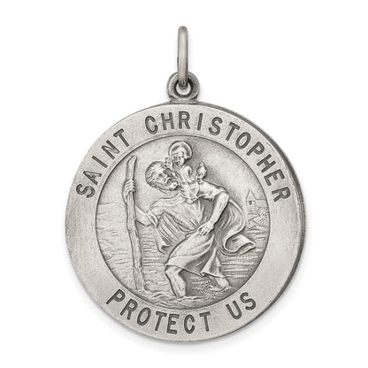 Sterling Silver Antiqued St. Christopher Medal Pendant