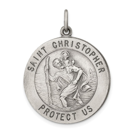 Sterling Silver Antiqued St. Christopher Medal Pendant