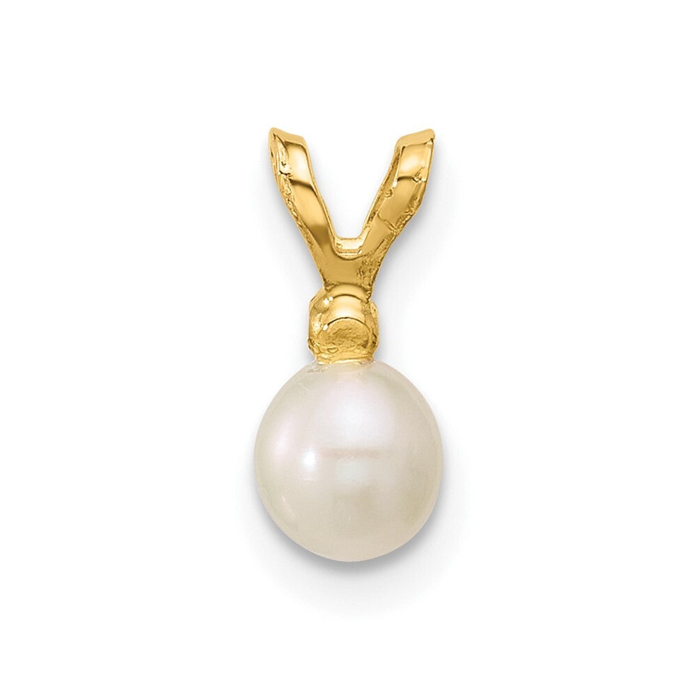 14k Yellow Gold 4-5mm White Near-Round Freshwater Cultured Pearl CZ Pendant