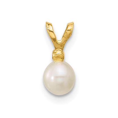 14k Yellow Gold 4-5mm White Near-Round Freshwater Cultured Pearl CZ Pendant