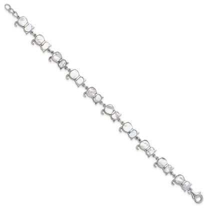 Sterling Silver Rhodium-plated Mother of Pearl Cat Link Bracelet