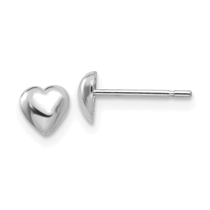 14K White Gold Polished Heart Stud Earrings Gift for Women