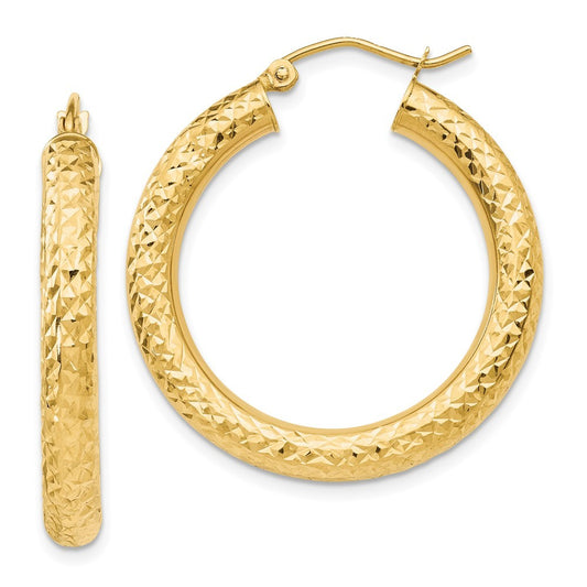 14k Yellow Gold Diamond-cut 4mm Round Hoop Earrings