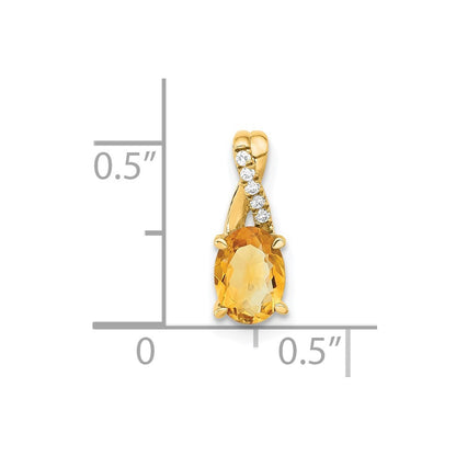 14k Yellow Gold Oval Citrine and Diamond Pendant