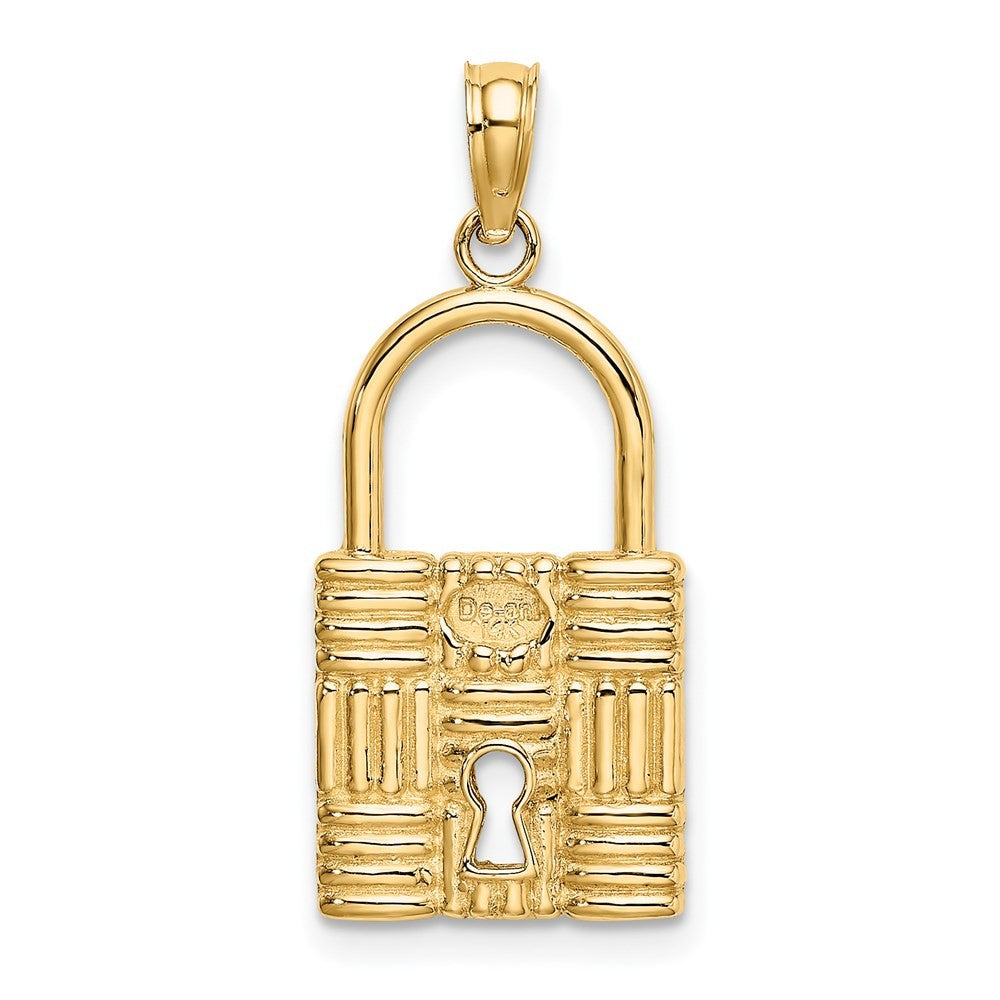 14k Yellow Gold 3-D Padlock with Key Hole Charm