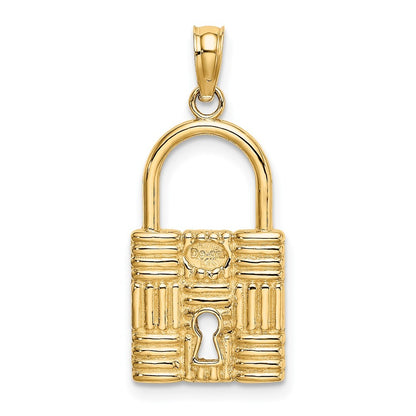 14k Yellow Gold 3-D Padlock with Key Hole Charm