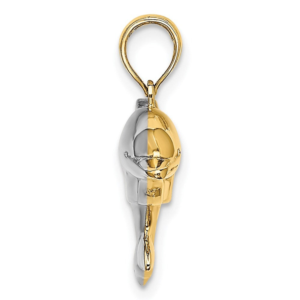 14k Yellow Gold w/Rhodium 3-D Reversible Puffed Dolphin Charm