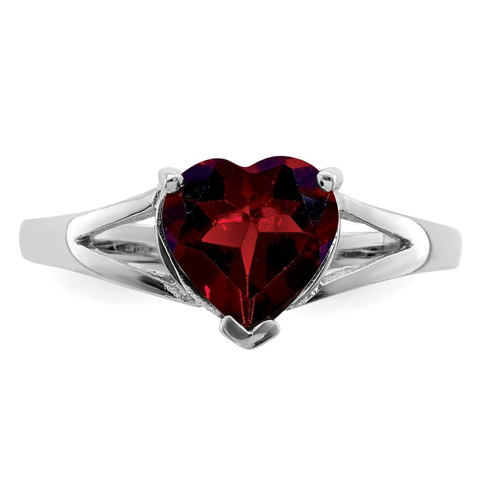 Sterling Silver Rhodium Garnet Ring Size 7