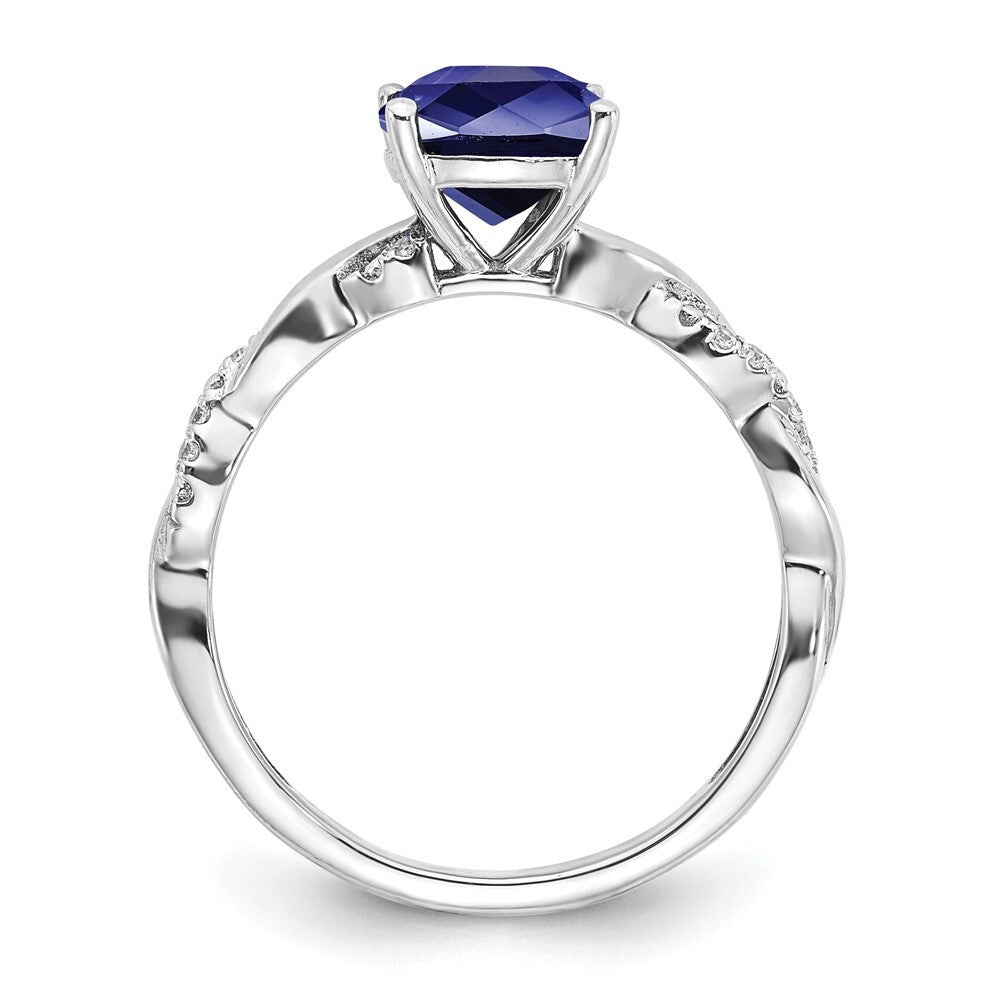 Sterling Silver Rhodium-plated Created Sapphire and Diamond Ring Size 7