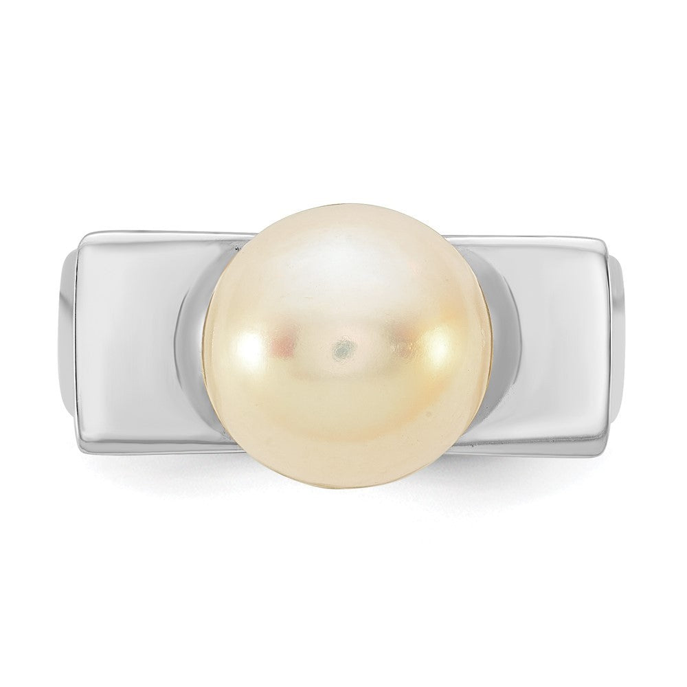 Sterling Silver 10-11mm Button Freshwater Cultured Pearl Square Top Ring Sz 6