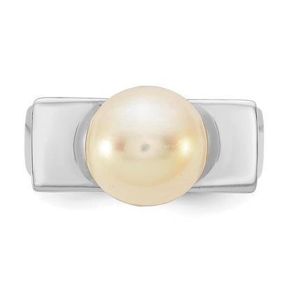 Sterling Silver 10-11mm Button Freshwater Cultured Pearl Square Top Ring Sz 6