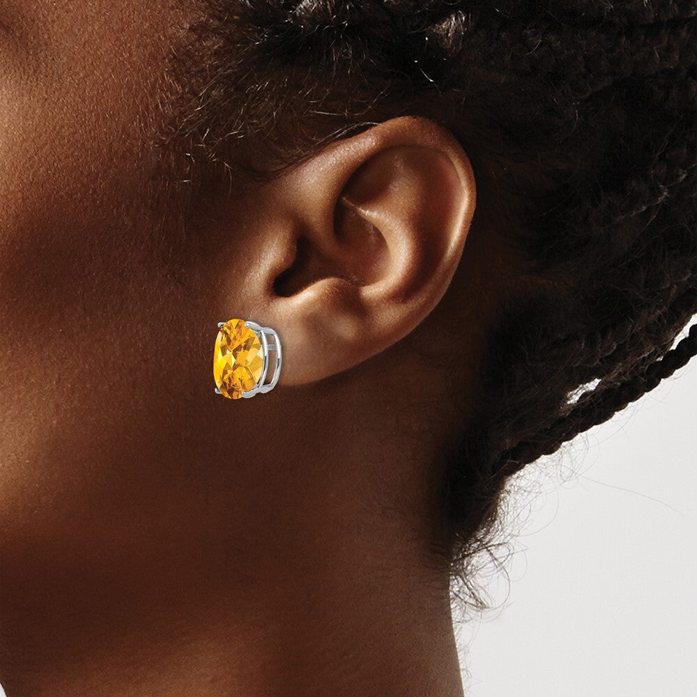 14k White Gold 12x10mm Oval Citrine Stud Earrings