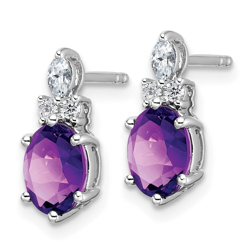 14K White Gold Polished Diamond and Amethyst Twisted Drop & Dangle Earrings