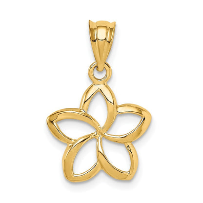 14k Yellow Gold Polished Small Cut-out Plumeria Pendant for Women