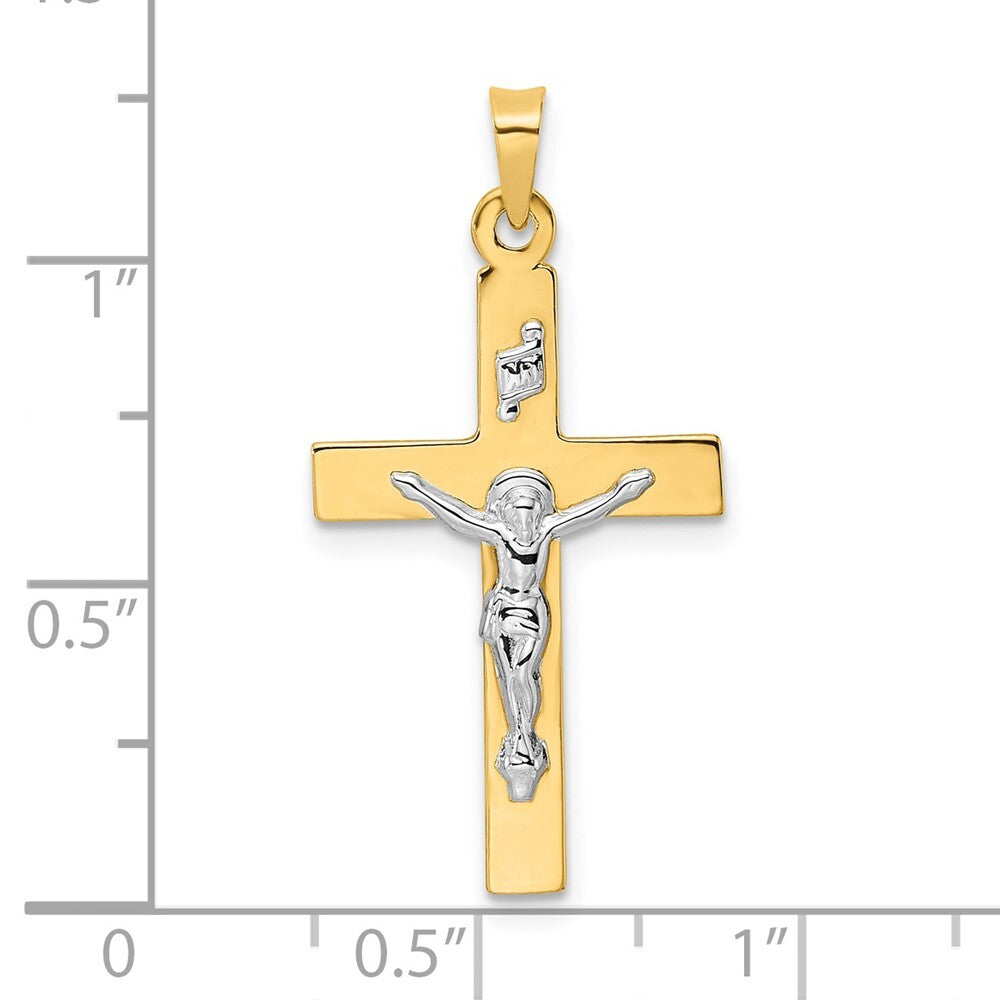 14k Two-tone Gold Polished Solid INRI Crucifix Pendant for Women