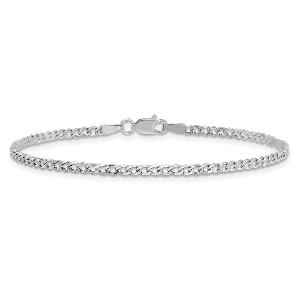 14K White Gold 9 inch 2.5mm Semi-Solid Curb with Lobster Clasp Anklet