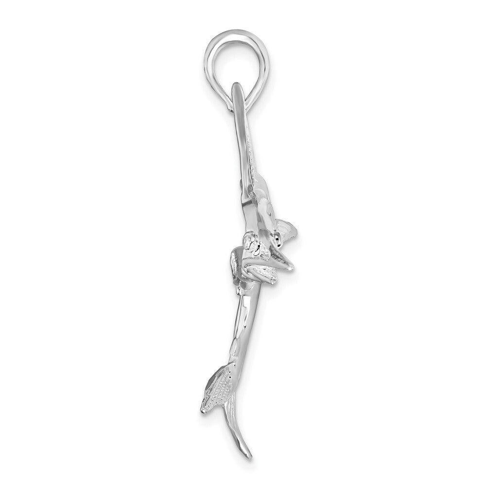 Sterling Silver Rhodium-Plated Polished and Satin Striped Marlin Pendant
