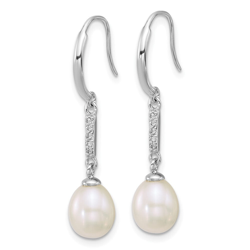Sterling Silver Teardrop White Cultured Pearl & Cubic Zirconia Dangle Earrings