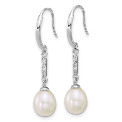 Sterling Silver Teardrop White Cultured Pearl & Cubic Zirconia Dangle Earrings