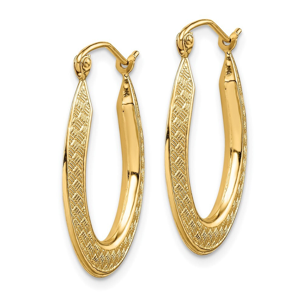 14k Yellow Gold Textured Stamped Hoop Earrings Gift for Women