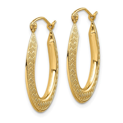 14k Yellow Gold Textured Stamped Hoop Earrings Gift for Women