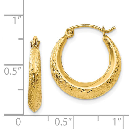 14k Yellow Gold Textured Hollow Hoop Earrings Gift for Women