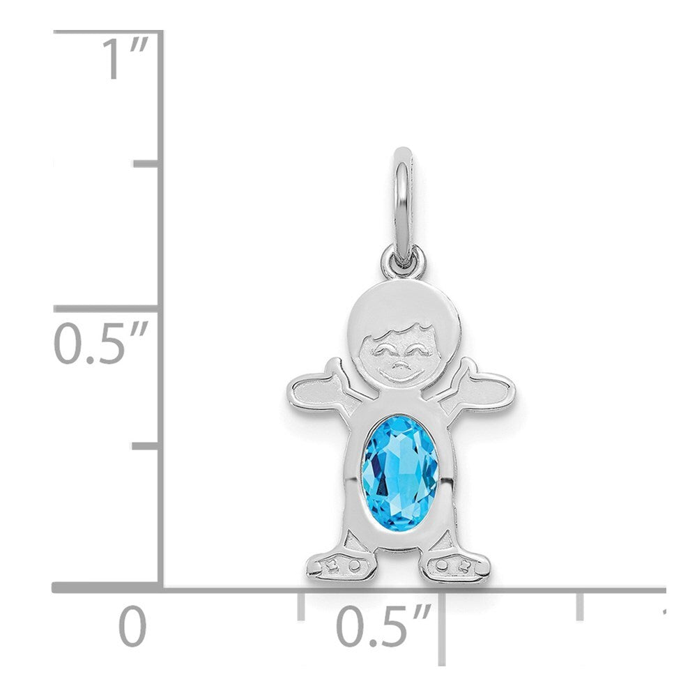 14k White Gold Boy 6x4 Oval Genuine Blue Topaz-December Pendant for Women