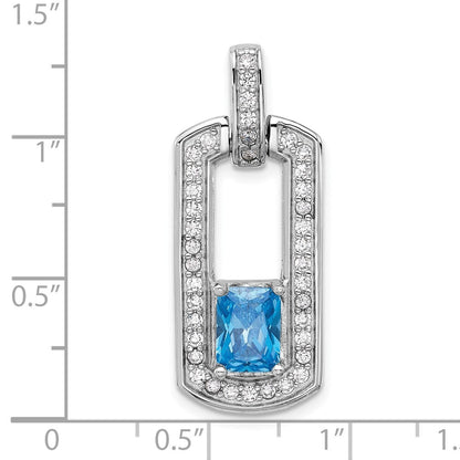 Sterling Silver Rhodium-plated Polished Blue Topaz and Cubic Zirconia Pendant