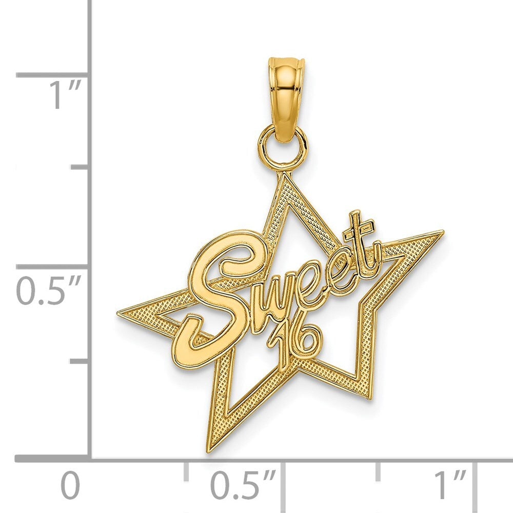 14k Yellow Gold SWEET 16 Charm Pendant for Women
