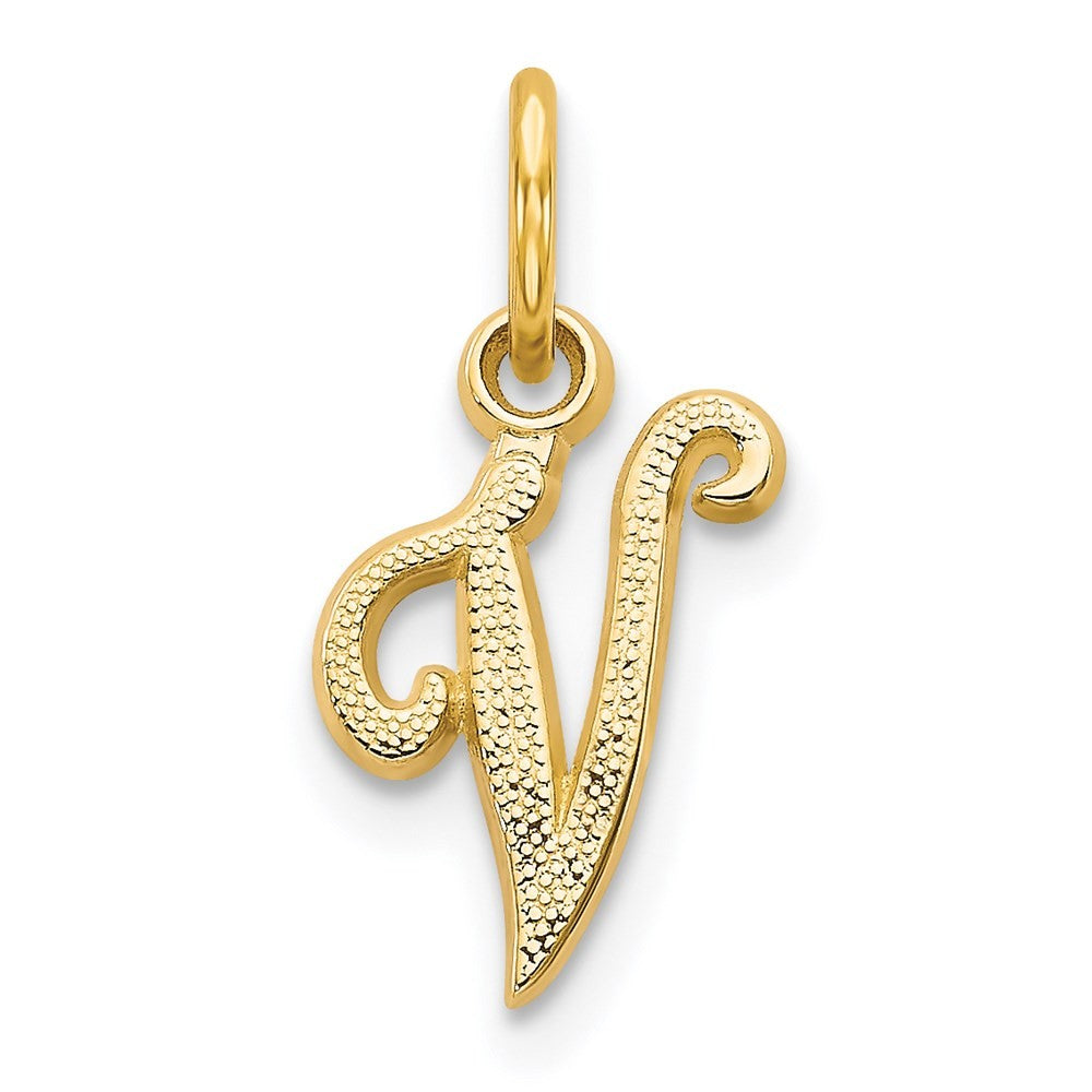 14k Yellow Gold Script Letter V Initial Charm