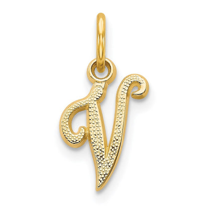 14k Yellow Gold Script Letter V Initial Charm